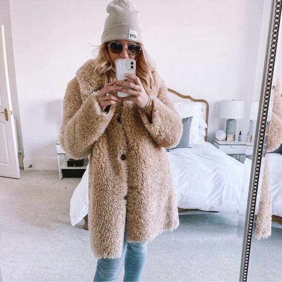 Zara Faux Fur Long Teddy Sherpa Jacket Coat Natural Beige Size Small 8490/241 - Picture 4 of 16